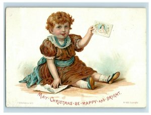 Victorian Christmas Card Hildesheimer & Co Lovely Child Opening Holiday Card P49