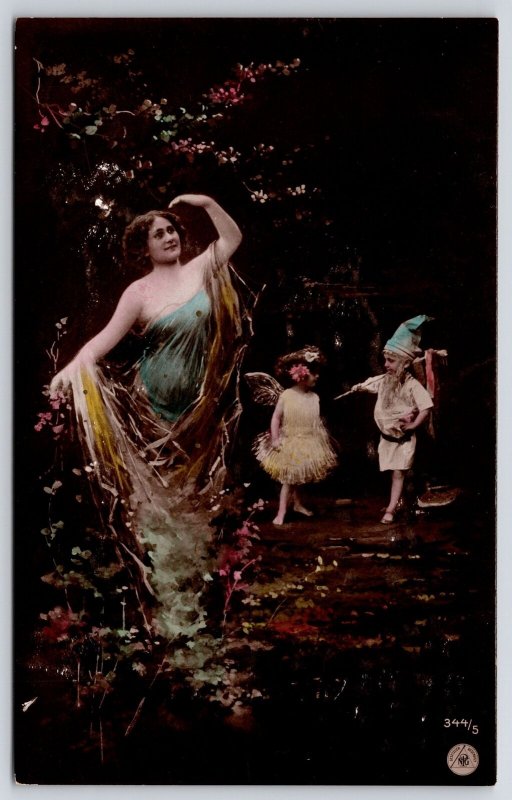 Victorian Women Dancing And Two Little Children Real Paintings Postcard