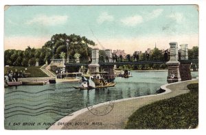 Bridge at Public Gardens, Boston Massachusetts, Used 1910 Flag Cancel