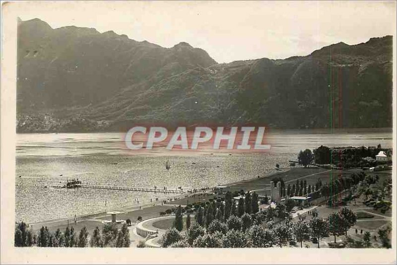 Modern Postcard Aix les Bains City Beach and Dent du Chat