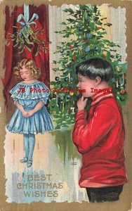 Christmas, AP Co, Boy Sees a Girl Pouting Under Mistletoe