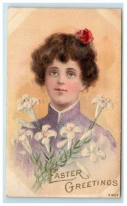 1908 Lily of the Valley Easter Greetings Rotograph Co. Postcard Woman Lady