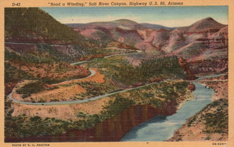 Vintage Postcard 1951 Road a Winding Salt River Canyon Highway US 60 Arizona AZ 