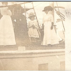 c1910s Aristocratic Edwardian Women RPPC Ship Dock Beautiful Girl Photo PC A142