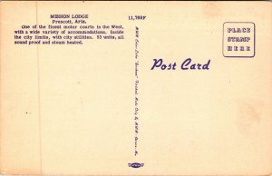 Linen Postcard Mission Lodge Motor Hotel in Prescott, Arizona~137172 