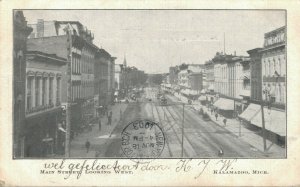 USA Main Street Looking West Kalamazoo Michigan Vintage Postcard 08.25