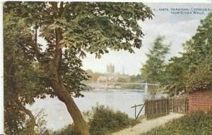 Herefordshire Postcard - Hereford Cathedral from River Walk   U508