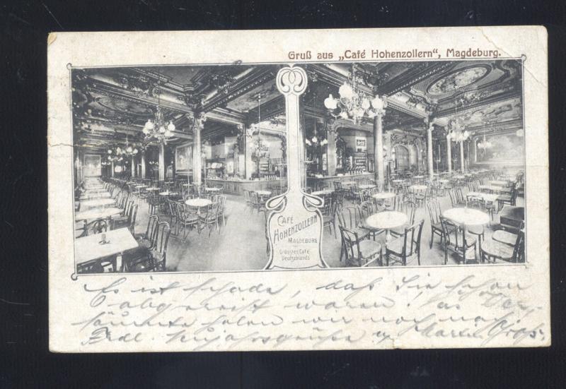 GRUSS AUS CAFÉ HOHENZOLLERN MAGDEBURG GERMANY ANTIQUE VINTAGE POSTCARD