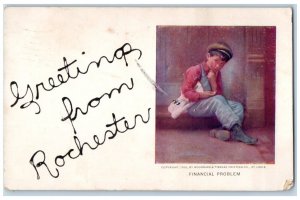 1909 Greetings Rochester New York NY Financial Problem Vintage Antique Postcard