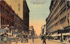 MINNEAPOLIS MINNESOTA NICOLLET AVENUE BELOW 6TH STREET CAR SIGNAGE POSTCARD 1912