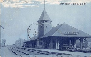 J44/ DeKalb Illinois Postcard c1910 Northwestern Railroad Depot Station 157