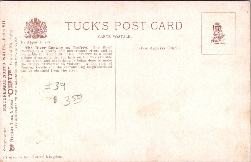 River Conway at Trefriw, Picturesque North Wales Tuck 7892 Vintage Postcard Y65