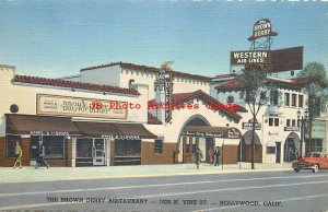 7 Linen Postcards, Hollywood, California, Brown Derby-Bit of Sweden-Gourmet