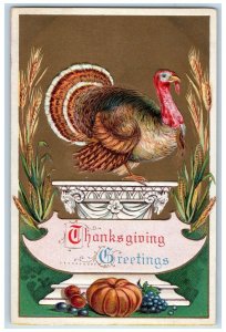Thanksgiving Postcard Greetings Turkey Corn Embossed c1910's Unposted Antique