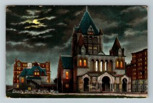 Boston MA- Massachusetts, Trinity Church, Religion, Night Vintage c1907 Postcard 