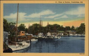 Cambridge Maryland MD Boats in Harbor Linen Vintage Postcard