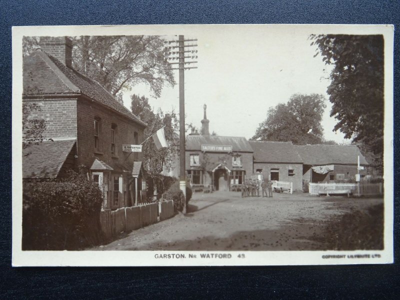 Watford GARSTON Crossroad WW1 SOLDIERS OUTSIDE PUB & WATERSON STORE c1914 RP PC