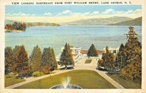 LAKE GEORGE NY~VIEW LOOKING FROM LAKE GEORGE FORT WILLIAM HENRY 1920s POSTCARD
