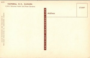 Victoria BC British Columbia Canada CPR Empress Hotel Rose Gardens Postcard VTG  