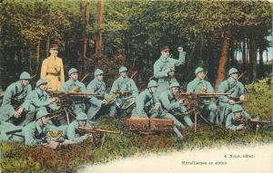 French army machine guns in action soldiers uniforms early military postcard