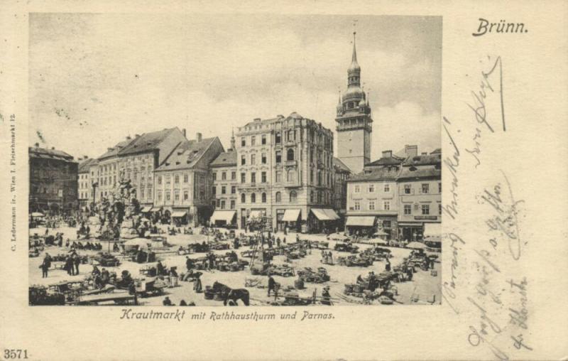 czech, BRNO BRÜNN, Vegetable Market, Town Hall (1899) Stamp