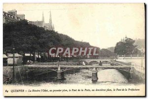 Old Postcard Quimper The Odet Rivrere the foreground the Station Bridge on th...