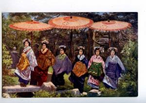 213869 JAPAN KYOTO Geisha girls umbrella Vintage TUCK postcard