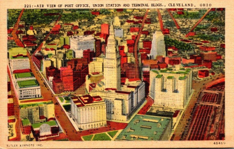 Ohio Cleveland Aerial View Of Post Office Union Station and Terminal Buildings