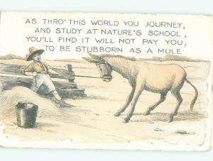 Pre-Linen Comic PULLING STUBBORN MULE AC3966