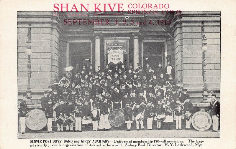 J84/ Colorado Springs Postcard c1910 ShanKive Denver Post Boys Band 90