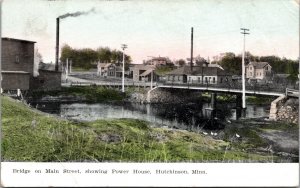 Postcard Bridge on Main Street showing Power House in Hutchinson, Minnesota~3400