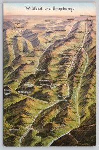 Postcard Wildbad Germany Aerial Map Mountains 1910s DB View