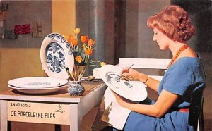 Girl Painting a Plate, Royal Delftware Factory Holland Unused 