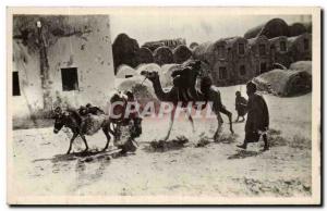 Algeria Old Postcard Scenes and Types Arab dwellings (ass donkey)