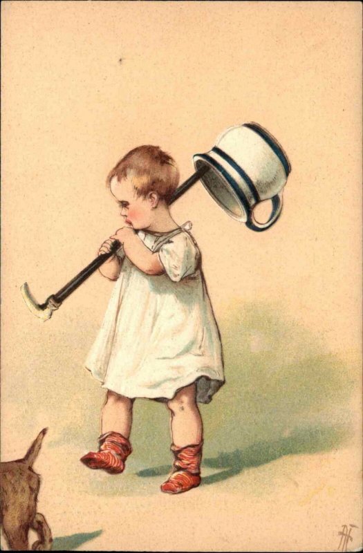 Baby Cane & Chamber Pot Bathroom Toilet c1905 Postcard