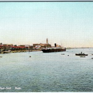 c1910s Port Said, Egypt Harbor Rade Ships Boats Steamship Lighthouse City A341