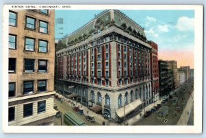 1930 Cincinnati Ohio Postcard Sinton Hotel Building Aerial View Trolley Kreamer
