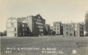 c1920 RPPC Postcard M.A.C. & Monastery in Ruins, Mt. Angel OR, BD 265 Marion Co.