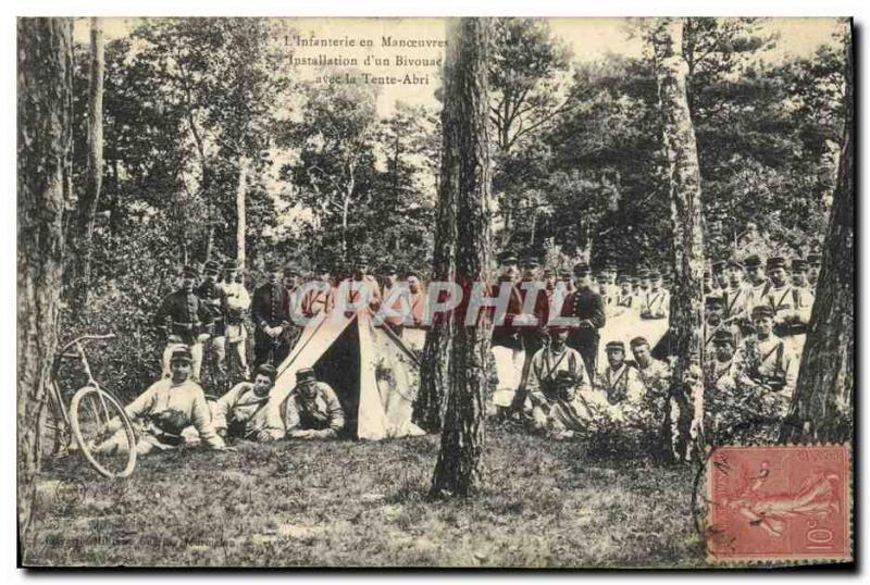 Old Postcard Militaria L & # 39infanterie maneuvers Installing & # 39un bivou...