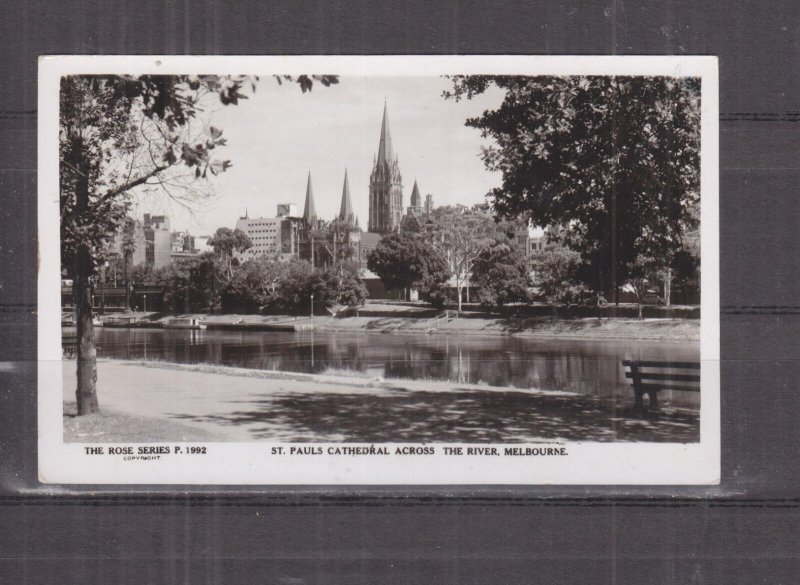 VICTORIA, MELBOURNE, St. PAUL'S CATHEDRAL ACROSS THE RIVER, c1950 ppc., unused.