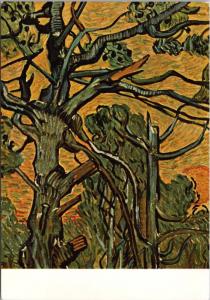 Storm-Beaten Pine Trees Against A Red Sky Van Gogh Detail Repro Art Postcard D50