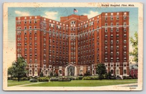 Flint Michigan~Front of Hurley Hospital~Vintage Linen Postcard