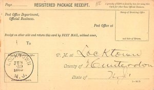 Registered Package Receipt Mail Related 1889 PU missing stamp 