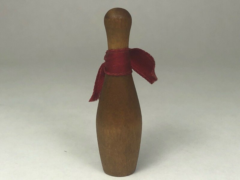 Vintage Miniature Wooden Bowling PIn 2 Dark Wood with Decorative Ribbon