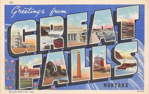 A67/ Great Falls Montana Mt Postcard Linen Large Letter Greeting