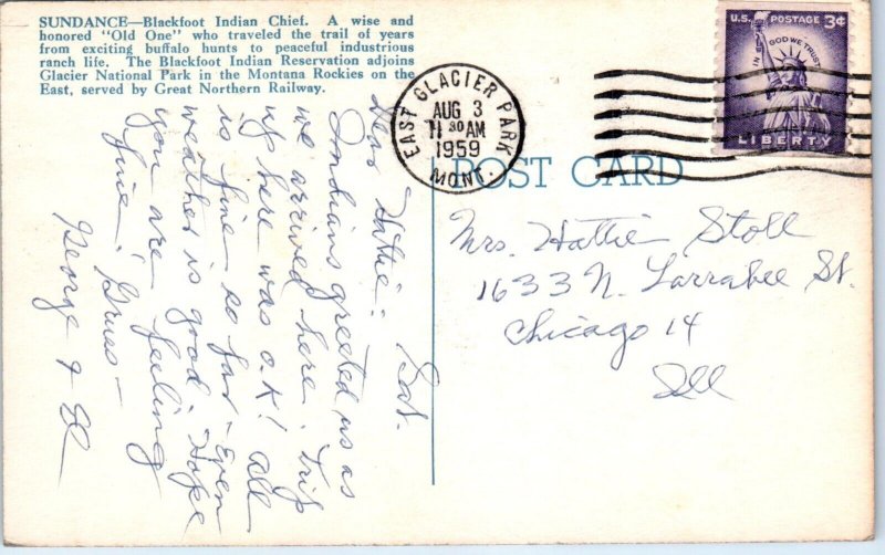 1950s Blackfoot Indian Chief Glacier National Park MT Native Americana Postcard