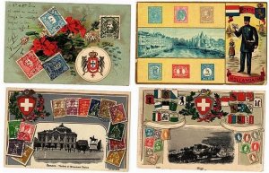 STAMPS POSTMAN PHILATELIC 18 Vintage Postcards pre-1940 incl SWITZERLAND (L5621)