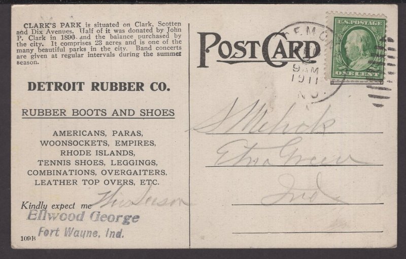 MI Detroit - Lake Clark's Park (ad for Detroit Rubber Co.) pm1911 ~ DB