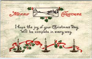 ARTS & CRAFTS STYLE  CHRISTMAS Greeting CANDLES & HOLLY  1915   Postcard