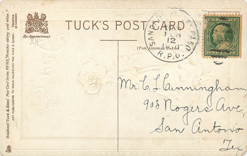 Embossed Tuck Postcard Knocks Witty and Wise 165 Artist Dwig Woman Sit On You
